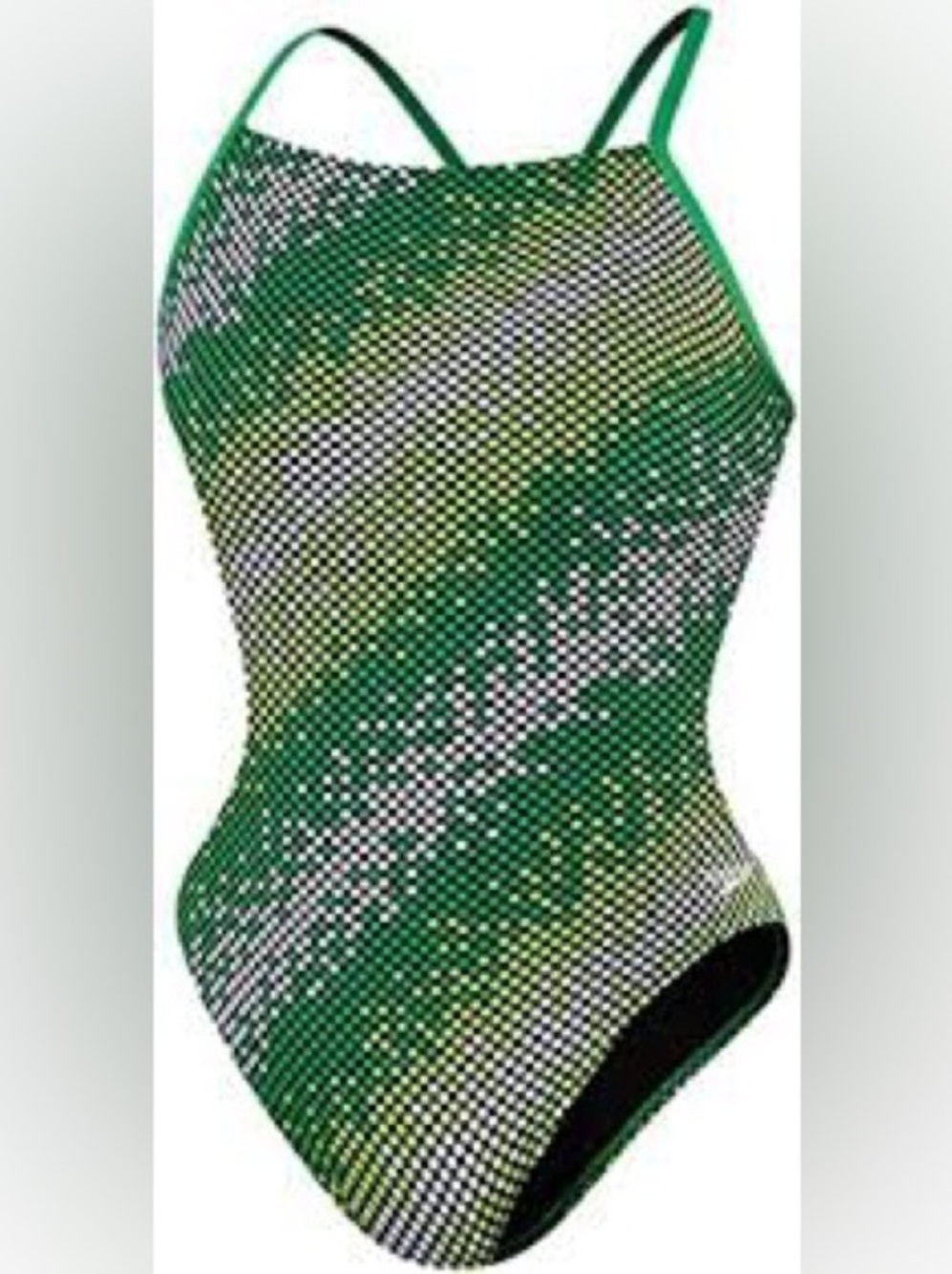Speedo Endurance+ Razor Green Dot Flyback one-piece swimsuit Women’s size 28